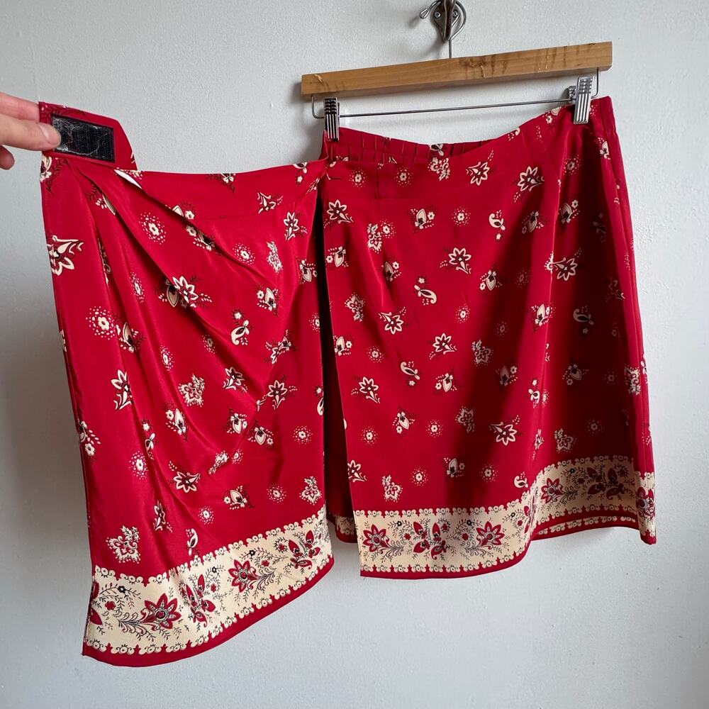 Vintage HENRI BENDEL New York Red Silk Wrap Skirt - Picture 5 of 7